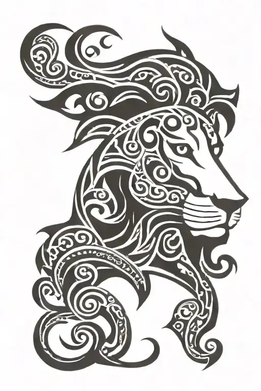 tribal tattoo with lion head tattoo design idea