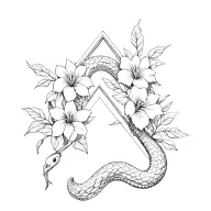 Triangle snake flowers tattoo design idea
