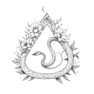 Triangle snake flowers tattoo design idea