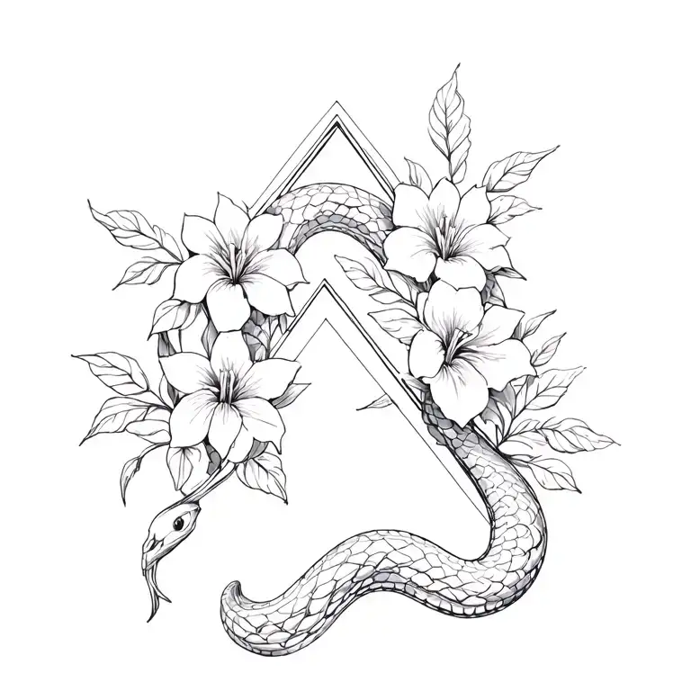 Triangle snake flowers tattoo design idea