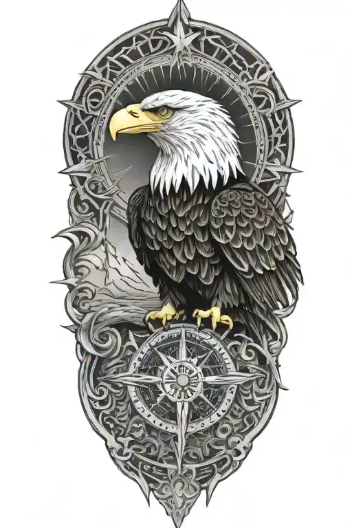 bald eagle, "confusio regnat", compass all seeing eye, Ariadne's thread tattoo design idea