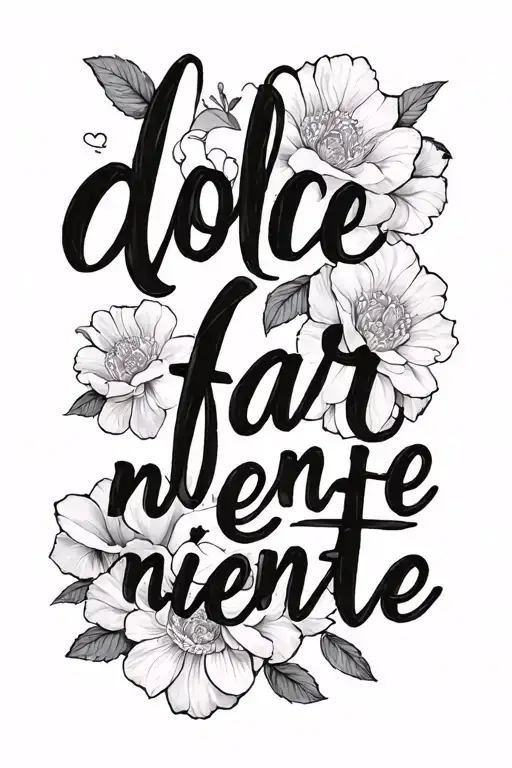 dolce far niente written in script, fine line tattoo design idea