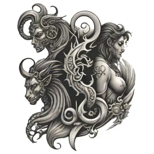 gemini, scorpio and leo zodiac sign tattoo design idea