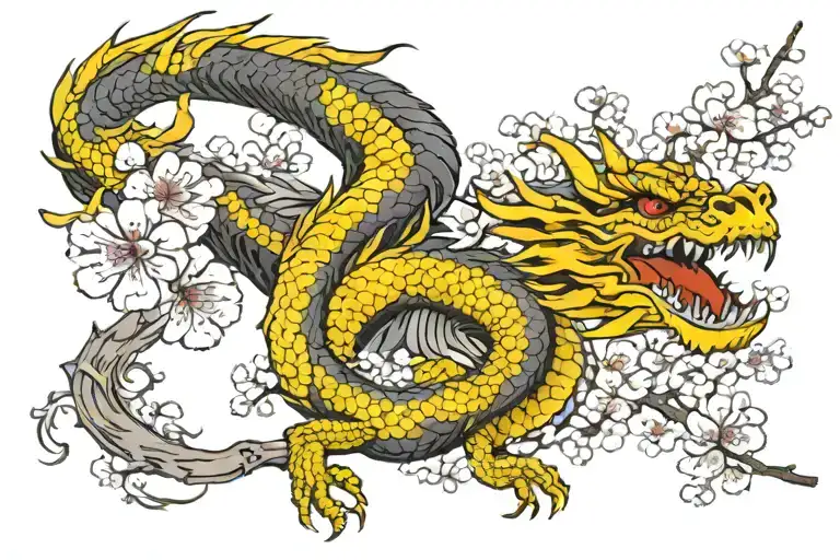 dragon wrapped my forearm  withsome cherry blossom tree branches as well tattoo design idea