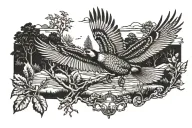 flying pheasant hunting scene tattoo design idea