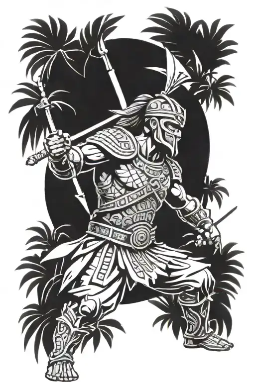 stencil of filipino warrior in the jungle tattoo design idea