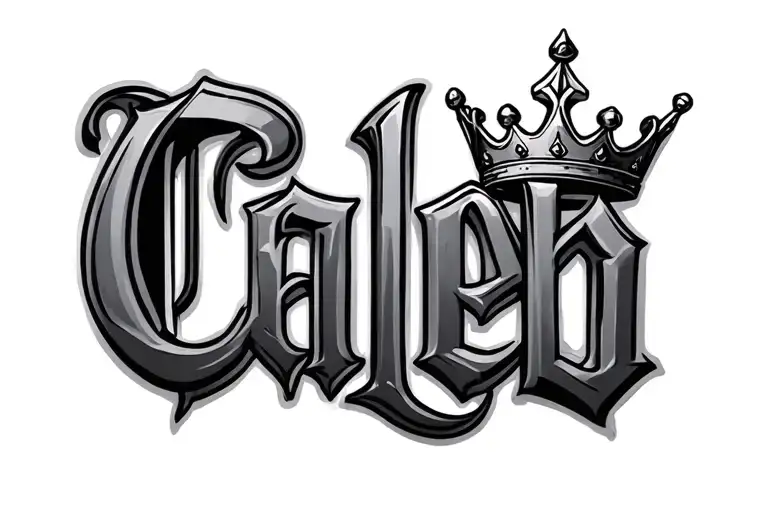 the name "Caleb" with a crown hanging tattoo design idea