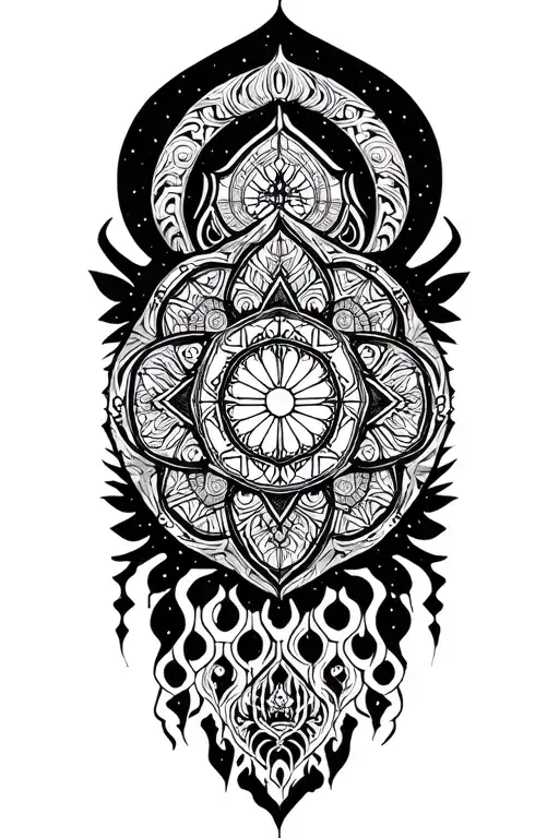 dark Sacred geometry mandala design incorporating elements tattoo design idea