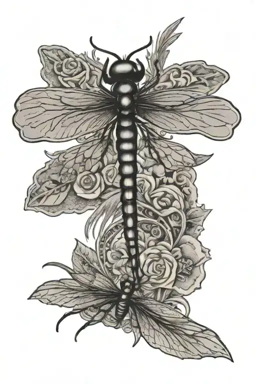 postal stamp with riffled border with a dragonfly inside in a fineline style tattoo design idea