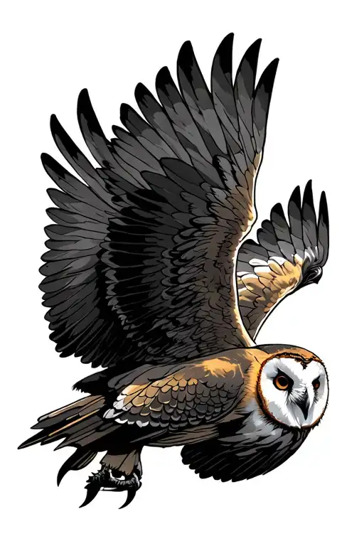 deftones barn owl flying with wings spread and talons out as if catching prey tattoo design idea