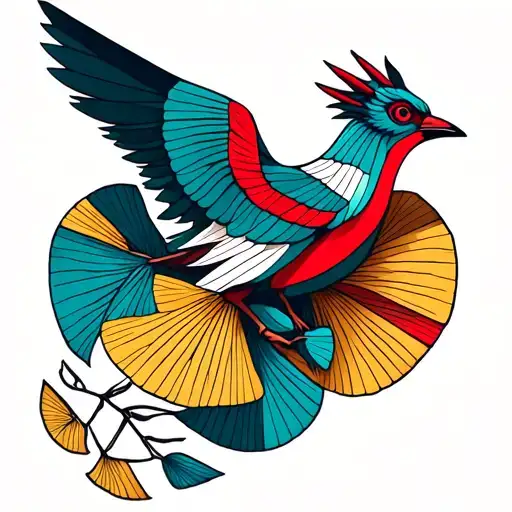 ginkgo leaves and liver bird from Liverpool fc in red and whits tattoo design idea