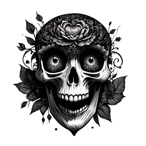 skull heart eyes tattoo design idea