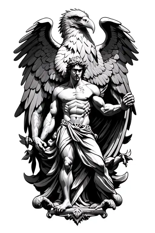 prometheus statue with eagle tattoo design idea