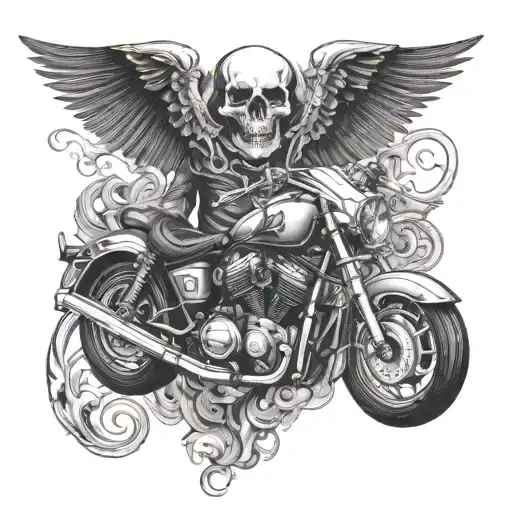 skull and motorbike tattoo design idea
