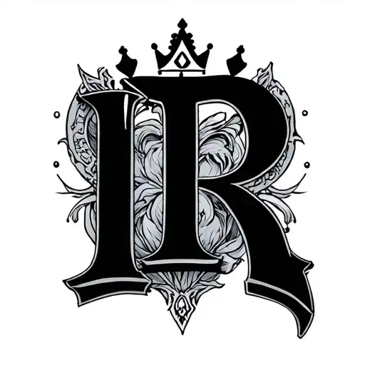 R with crown tattoo design idea