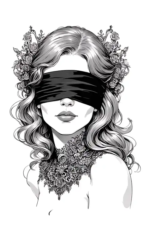 a blind queen with ginger hair wearing a blindfold covering her eyes tattoo design idea