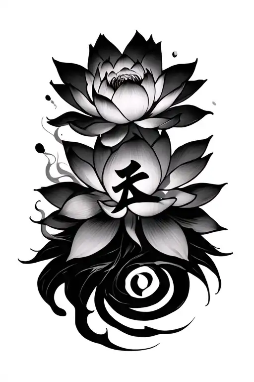 lotus flower blooming gaara love kanji smoke tattoo design idea