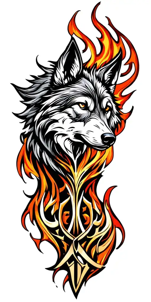 flame wolf, libra zodiac sign tribal patterns tattoo design idea