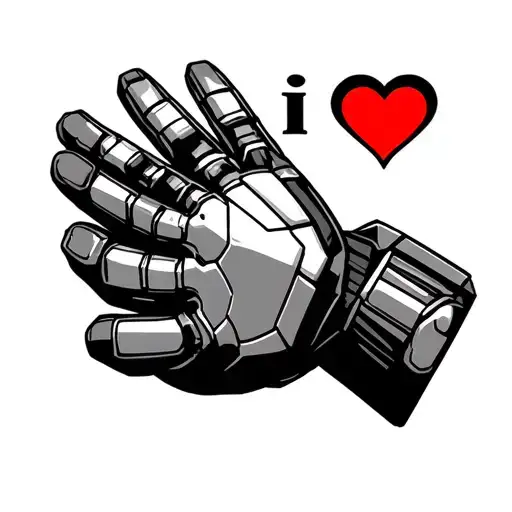 i love 3000 text with iron mans glove and heart in background tattoo design idea