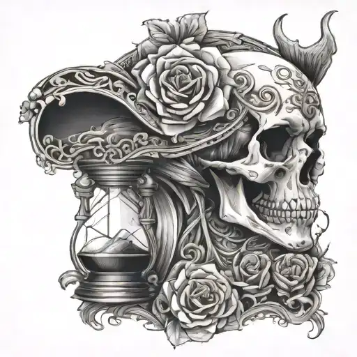 skull woman hourglass tattoo design idea