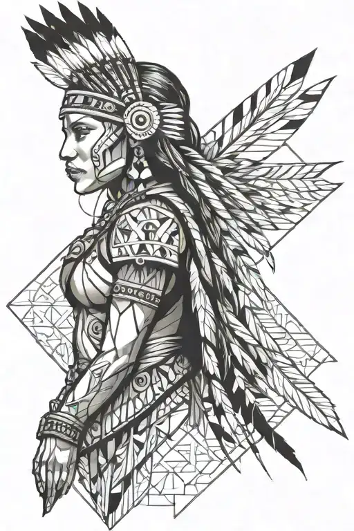native american warrior female tattoo design idea