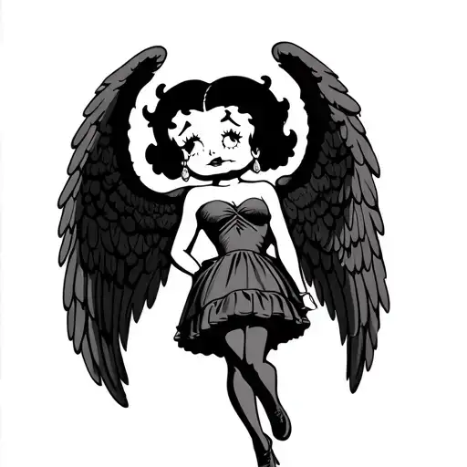 Betty boop with Angel wings spread tattoo design idea