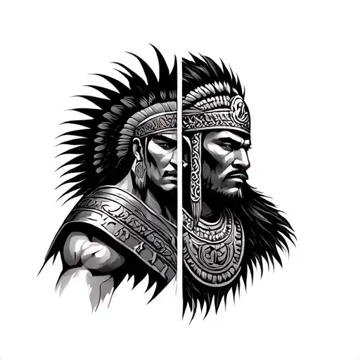“A single figure, split symbolically — one side a gladiator, the other a ancient maori warrior. Not a hard line down the tattoo design idea