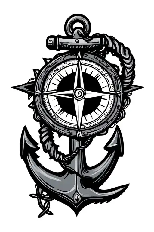 compass and anchor tattoo design idea