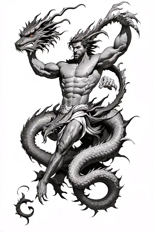 Hercules fighting Hydra dragon tattoo design idea