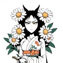 Chamomile should be the hero of the anime Hayao Miyazaki, she should be alive, with an evil grimace and weapon in her hand tattoo design idea