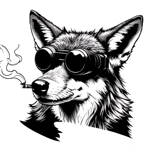 coyote smoking a cigarette with night vision goggles tattoo design idea
