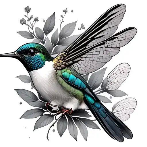 Hummingbird And Dragonfly tattoo design idea