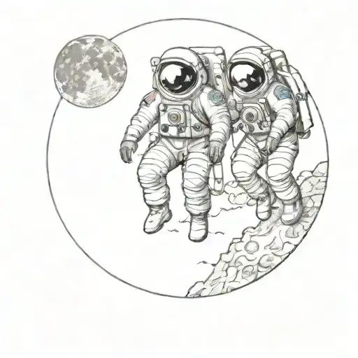 2 astronauts sitting on the moon tattoo design idea