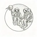 2 astronauts sitting on the moon tattoo design idea