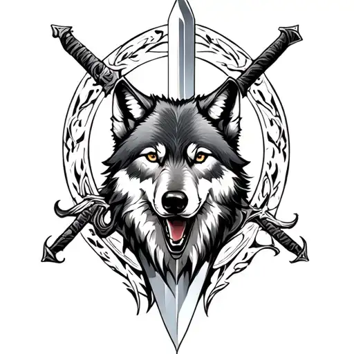 wolf and sword tattoo design idea