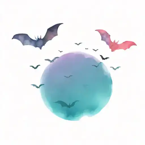 pink and purple night sky with bats tattoo design idea