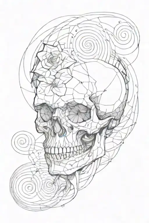 Create a man's forearm tattoo image by mixing a skull and the Fibonacci spiral (head of a m tattoo design idea