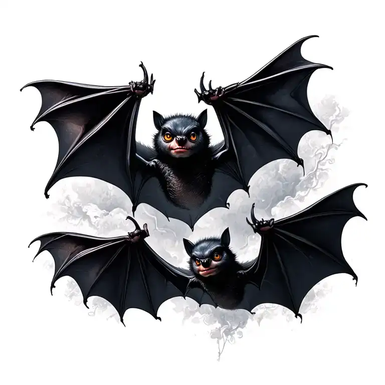 3 small bats flying up whitot back ground tattoo design idea