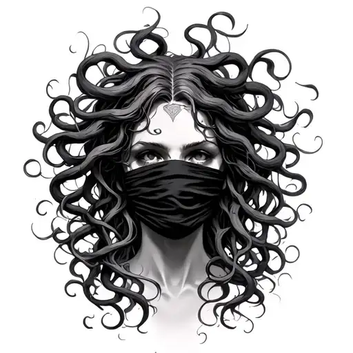 medusa with blind death blindfolded tattoo design idea