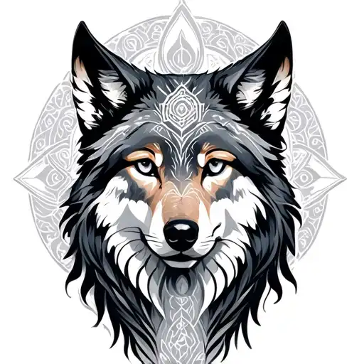 wolf goddess spirituality symbols combined tattoo design idea
