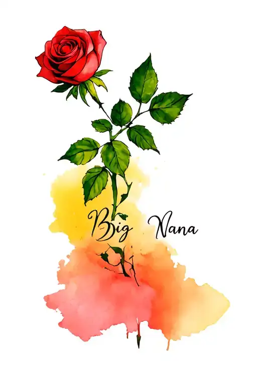 rose with the name big nana in the stem tattoo design idea