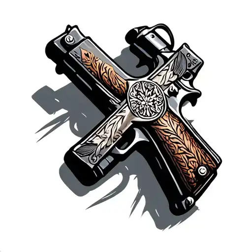 gun with leather cross  tattoo design idea