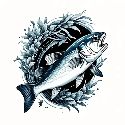 fine line Atlantic salmon tattoo design idea