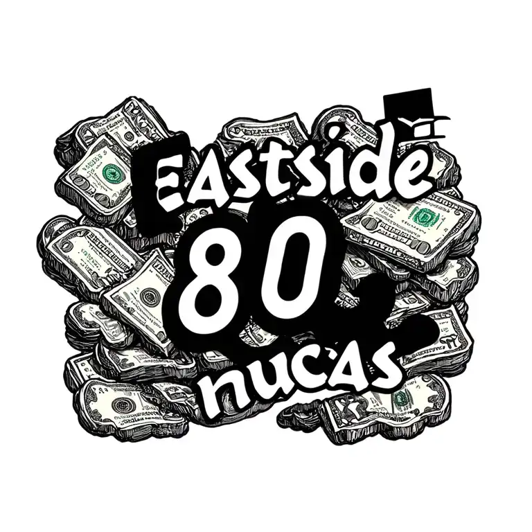 "Eastside 830 nucas Texas " gangsta with brick money cloud background tattoo design idea