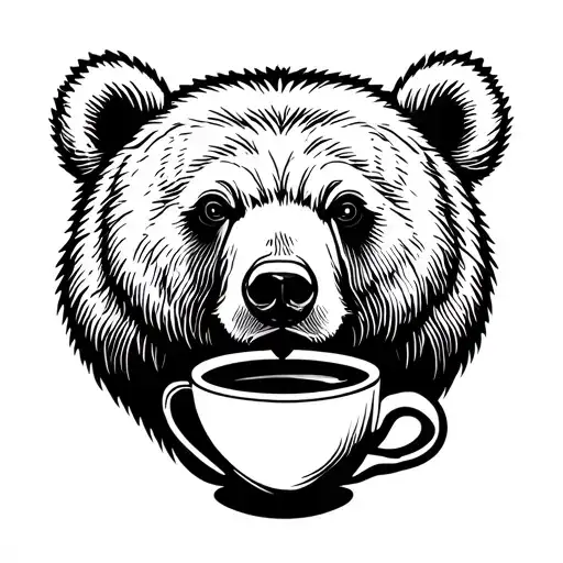 a bear with a coffe minimalistic tattoo tattoo design idea