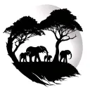 white and black trees with elephants family of 4 tattoo design idea