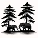 white and black trees with elephants family of 4 tattoo design idea