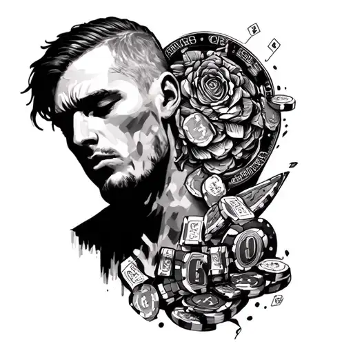 Dark Tattoo about male depression and anxiety including gambling addiction, drug addiction and suicidal thoughts overall tattoo design idea