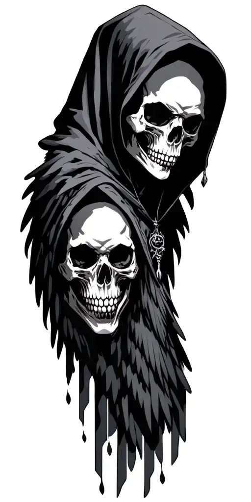 skull wearing hood death angel tattoo design idea