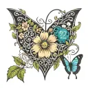 vines heart butterfly the word always and the numbers 224 tattoo design idea